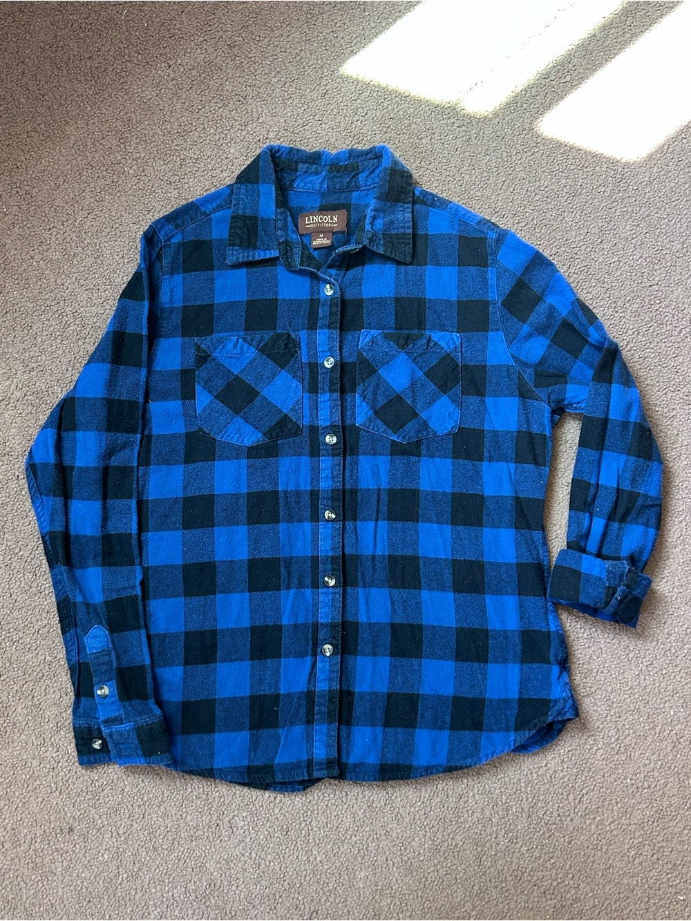 Women’s Lincoln Outfitters Blue&White Plaid Button Front Top Size Med Flannel